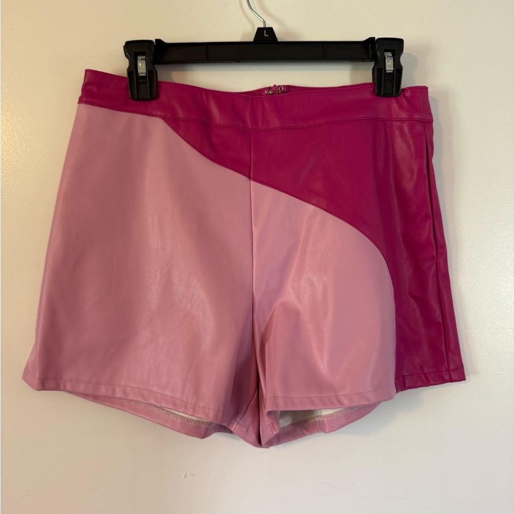 Two-Tone Pink High Waist leather Shorts